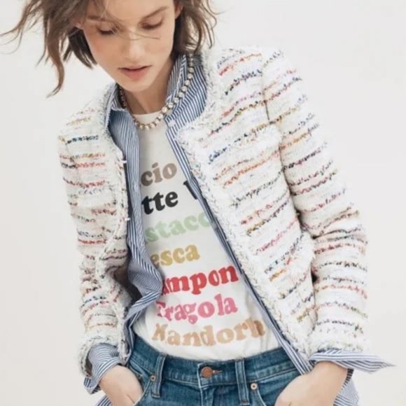J. Crew Womens Tweed Fringe Rainbow Multicolor Blazer Jacket Size 6
